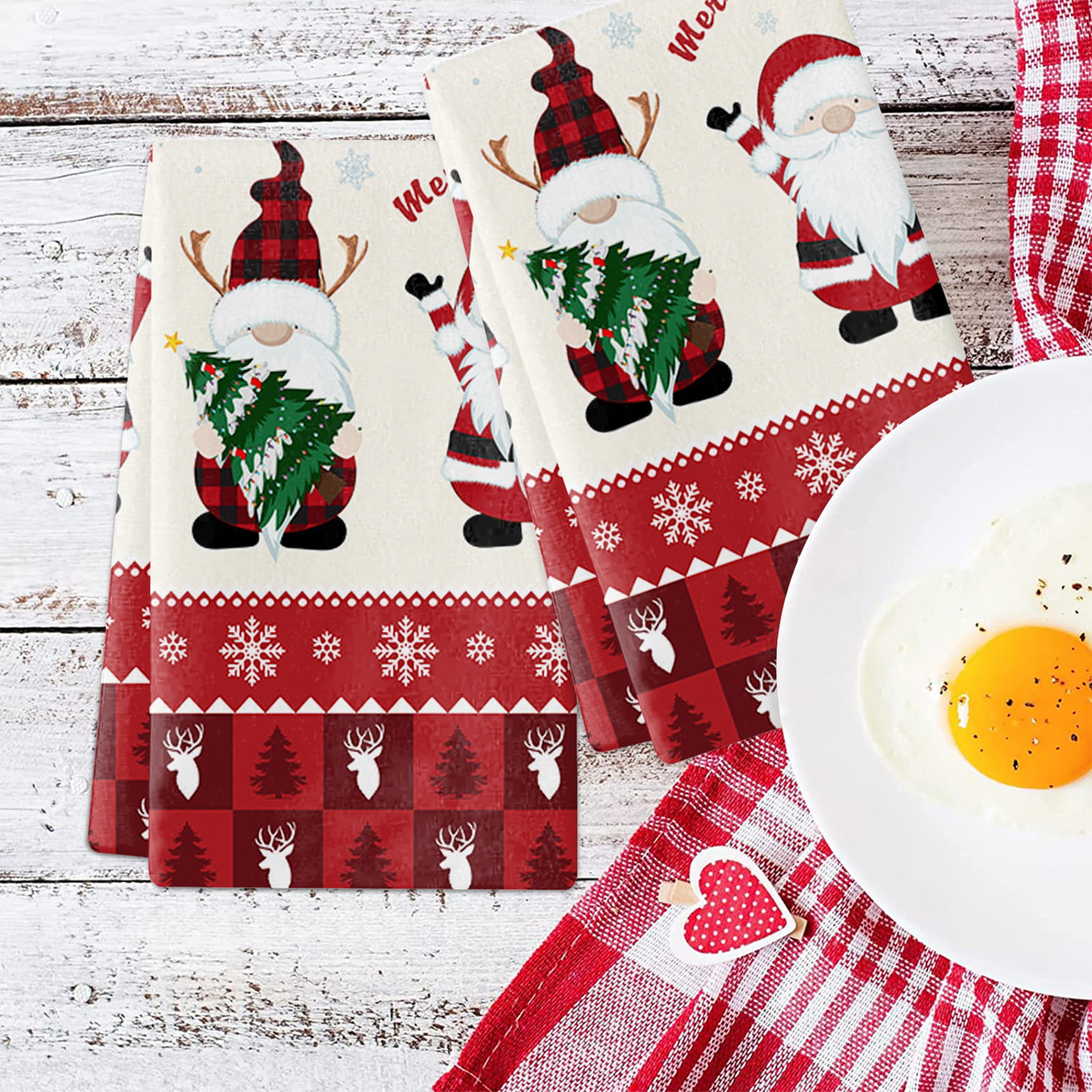 Red Buffalo Plaid Tea Towel, Eat Drink Be Merry Christmas Towel