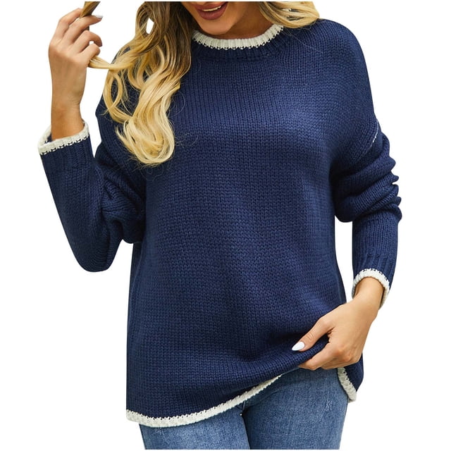 Timegard Chandails pour Femmes Col Ras du Cou Tricoté Chandail Léger Automne Décontracté Manches Longues Chemises Hauts