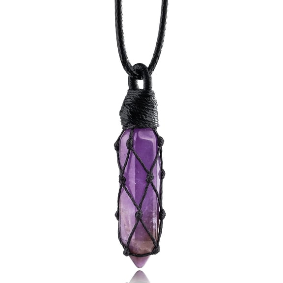 Black Obsidian Healing Crystal Points Necklace Adjustable Rope Hexagonal Wrapped Braided Stone Pendant Necklace Handmade Gemstone Jewelry for Men Women