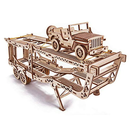 Wood Trick Model Car Trailer Addition For Big Rig Truck, Toy Trailer With Mini Jeep Toy Car 3D Wooden Puzzle, Eco Wooden Toys, Best Diy Toy Stem Toys For Boys And Girls