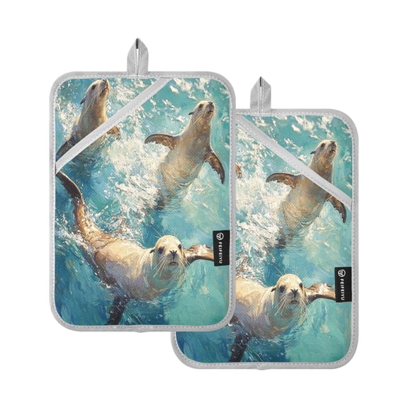 BZSMCE Pot Holder Oven Mitts Cooking baking Sea-lion Play on The Ocean Creative Pattern Size:7x9.8in