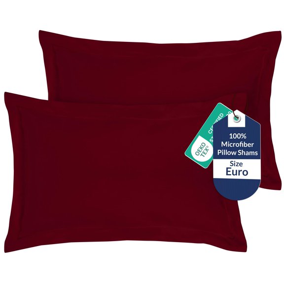 Royale Linens Pillow Shams 2 Pack Euro Size 26x26 Inch - Brushed 1800 Microfiber - Bed Pillow Shams, Wrinkle Resistant Super Soft and Cozy - Back Overlap Closure - Oxford Pillowcase (Euro, Burgundy)