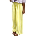 thumbnail image 3 of IYYVV Womens Summer Casual Striped Pants Loose Wide Leg Lounge Pants Elastic Waist Palazzo Trousers with Pockets Yellow 2XL, 3 of 9