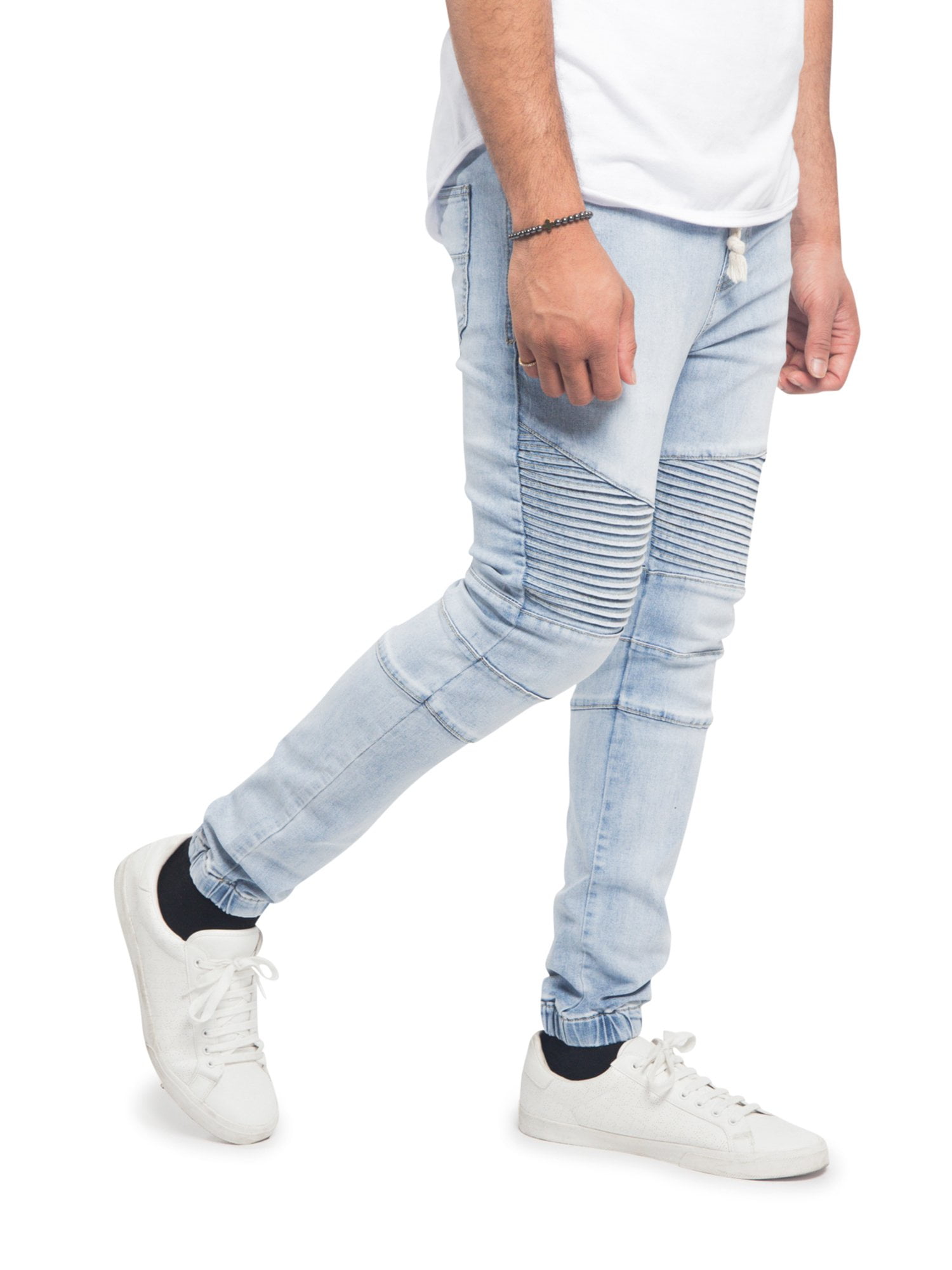 Victorious Slim Fit Men's Biker Jogger Denim Jeans, Light