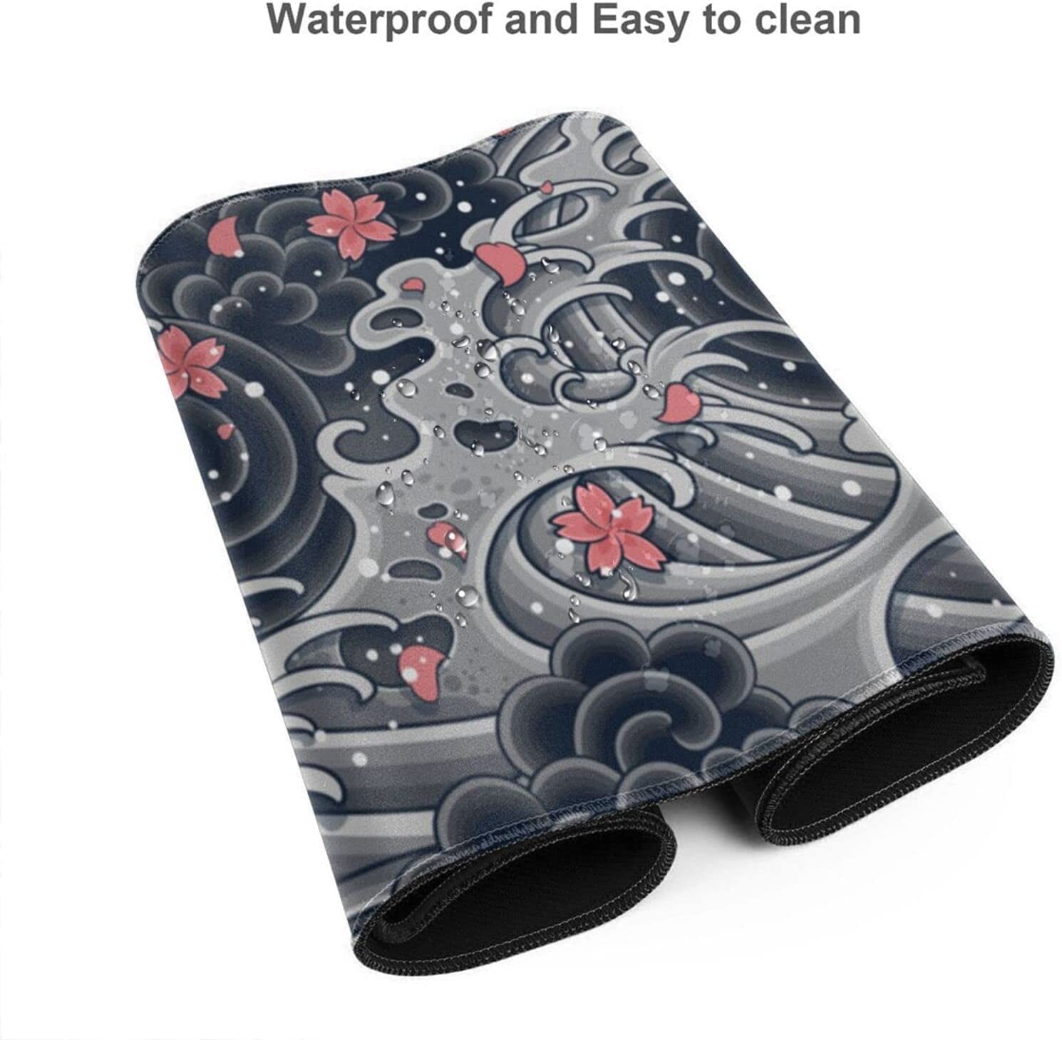 Japanese Wave with Sakura Gaming Mouse Pad XL, Extended Large Full Desk Mousepad 31.5 X 11.8 Inch, Big Mouse Pad with Stitched Edge, Non-Slip Long Computer Keyboard Mat for Office & Home by Caburywe