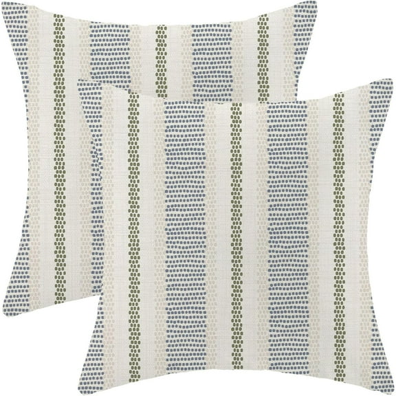 Navy Blue Sage Green Outdoor Pillow Covers 20 x 20 Inch, Beige Polka Dots Stripe Decor Throw Pillows for Couch Bed, Boho Modern Farmhouse Decorative Pillowcase Linen Cushion Cover Set of 2