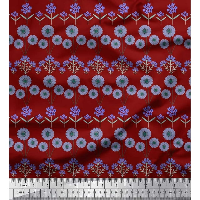 Soimoi Tissu Poly Georgette Feuilles & Floral Artistique Imprimé 1 Yard 42 Pouces de Large
