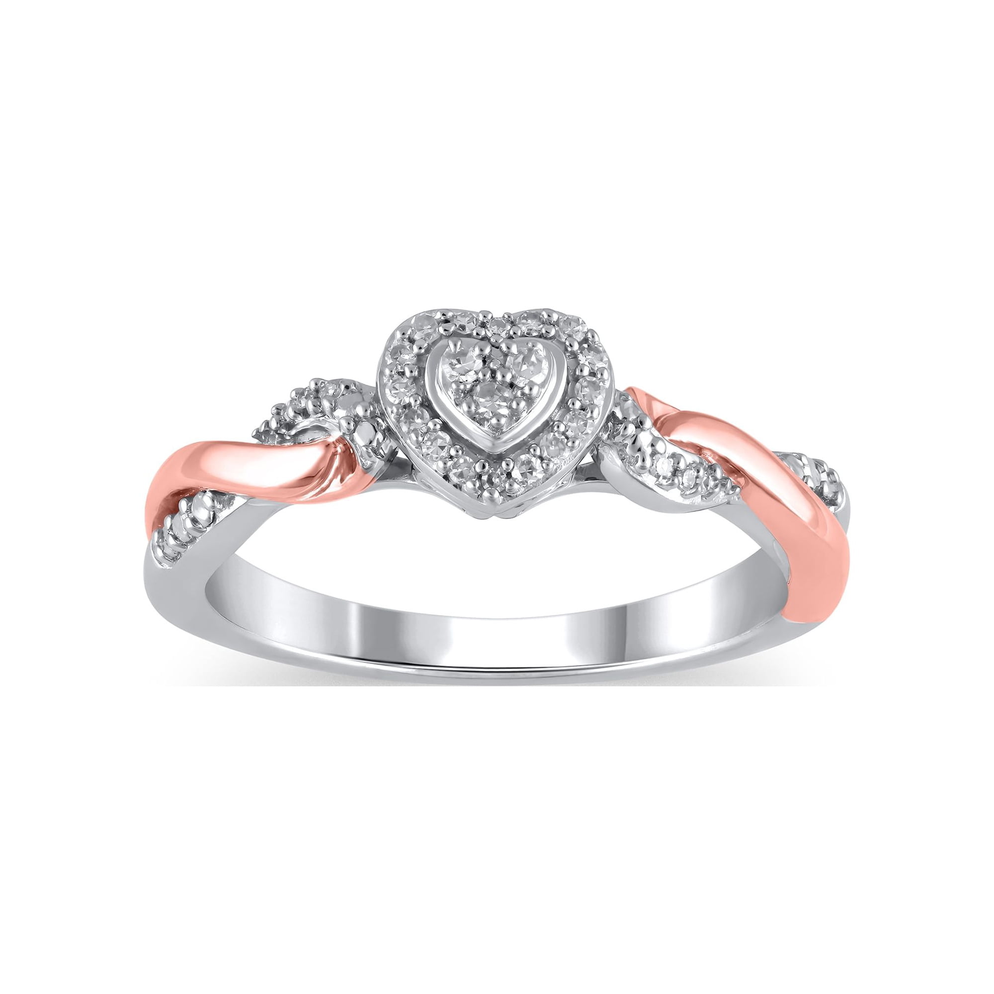 1/10 Carat T.W. (I3 clarity, I-J color) Hold My Hand Diamond Heart Promise Ring in Sterling Silver with 14K Rose Gold Plating, Size 7