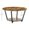 thumbnail image 3 of HOMCOM Round Industrial Coffee Table with Shelf, Brown, 3 of 10