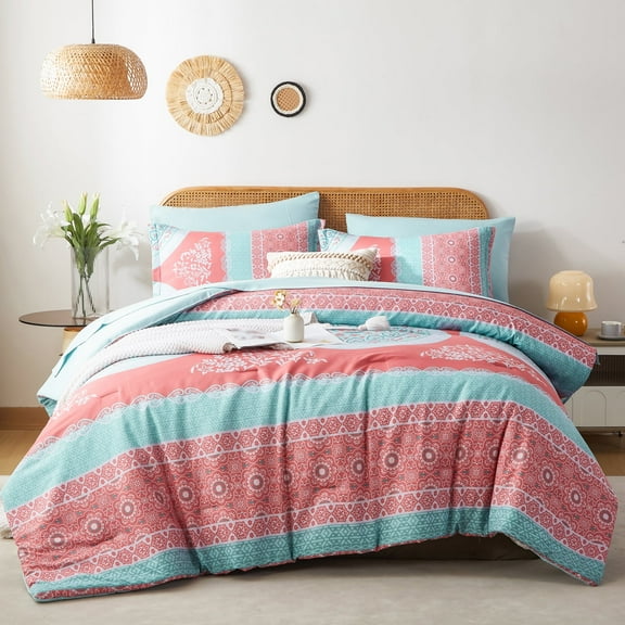 Davulos Comforter Set Full Size 7 Piece Bed in a Bag Boho Soft All Season Complete Bedding Set
