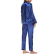 thumbnail image 5 of Conjunto de pijama para mujer: ropa de dormir de satén, camisa de manga larga con cuello en V y pantalones, color liso, corte holgado para todas las estaciones., 5 of 5