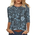 thumbnail image 1 of Tops de Manga Larga de las Mujeres con Estampado Floral Cuello Redondo Camisa Casual, 3/4 Tops de Manga para las Mujeres en Mezcla de Poliéster Spandex, 1 of 5
