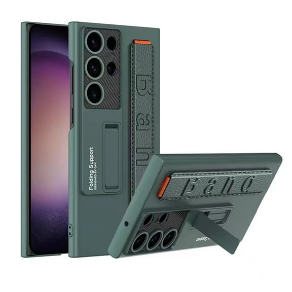 Kickstand Case Compatible with Samsung Galaxy S23 Ultra with Wristband Hard PC Full Protective Case-Green