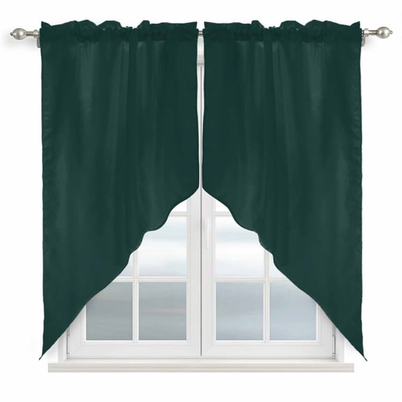 Pure Dark Green Kitchen Window Curtains, Swag Curtains Valance for Bedroom Living Room Bathroom, Simple Solid Color Rod Pocket Window Treatment Curtain Block Drapes 2 Panels 36"x45"