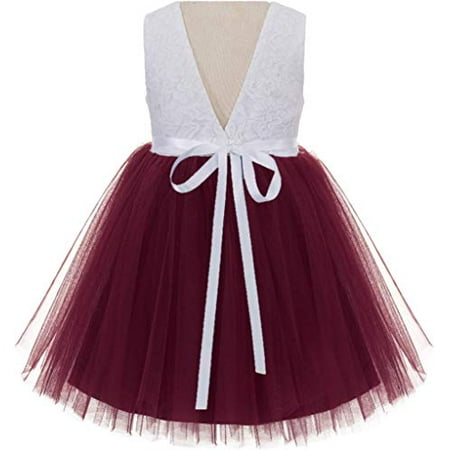 

V-Back Backless Lace Junior Flower Girl Dress Birthday Party 206R1