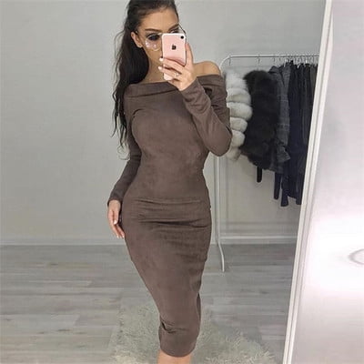 long sleeve suede bodycon dress