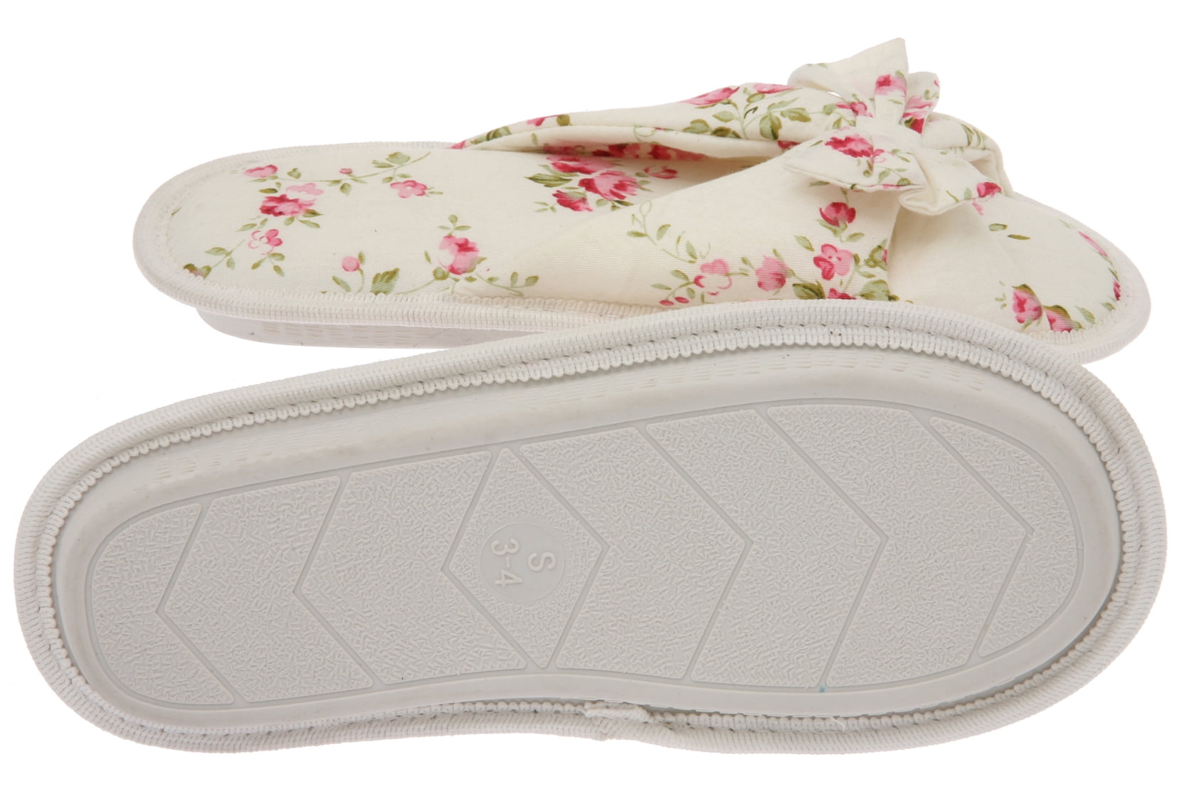 Printed Cotton Women Memory Foam Slippers, Butterfly Tie, Floral Peonies, 5-6