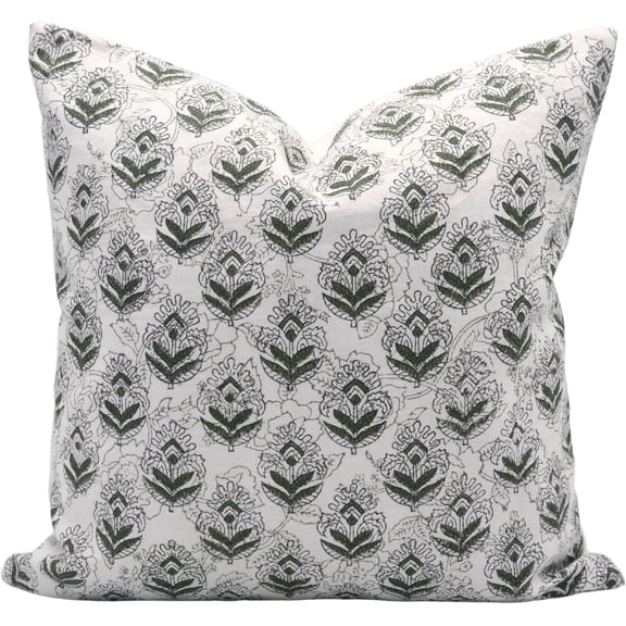 Fabdivine Handmade Pure Linen Pillow Covers with Block Print, 12X20, Betal Leaf