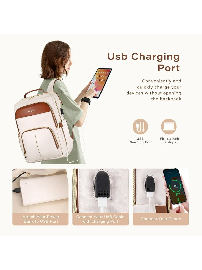 MOSISO Laptop Backpack for Women, 15.6 inch Laptop Bag with USB