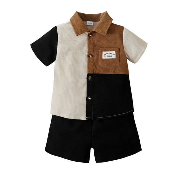 2T Baby Boys Outfits 3T Boys 2PCS Summer Short Set Toddler Boys Short Sleeve Lapel Top Shorts Set Black