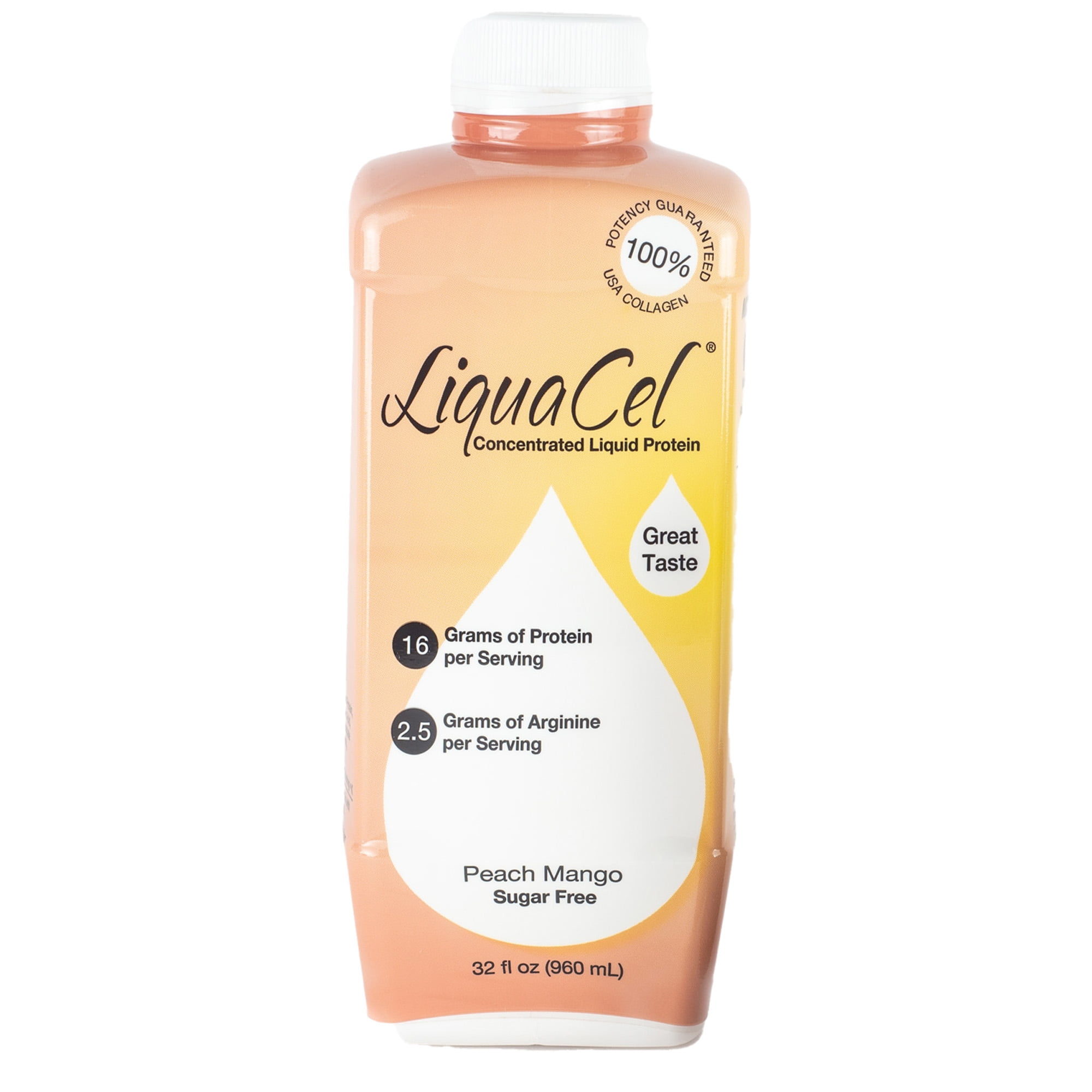 LiquaCel Oral Protein Supplement Peach Mango 32 oz Bottle 6 Ct