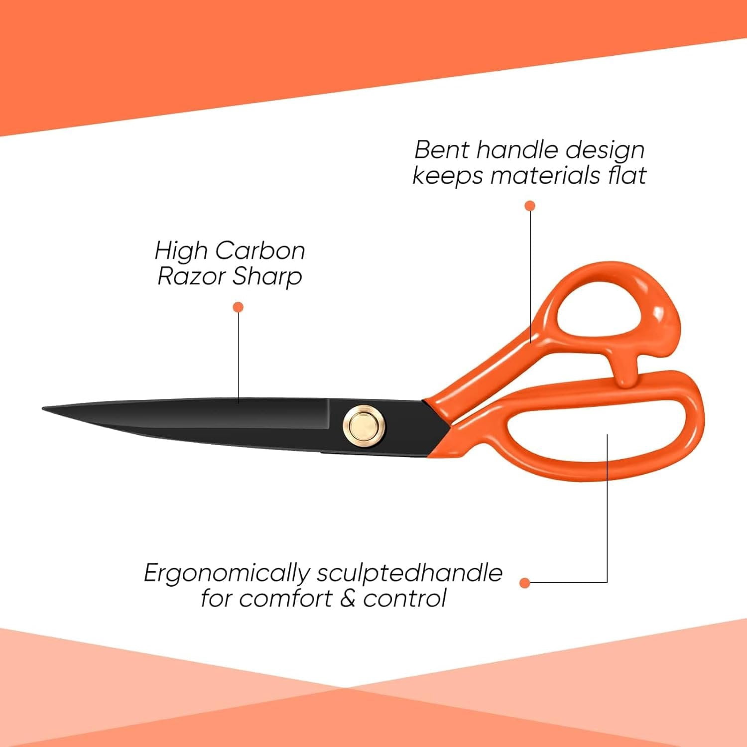 Professional Tailor  Heavy Duty - Multi-Purpose Sewing Fabric  for Leather  Industrial  Shears  Office Arts, and Crafts (9 Inch) Orange