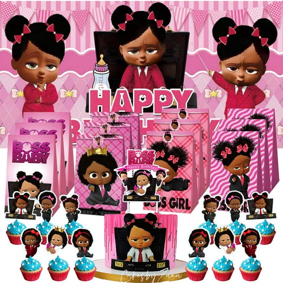 Boss Baby Africa Girl Treat Bags Candy Decorations Party Favor Supplies Birthday Cake Topper Backdrop Banner