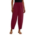 thumbnail image 4 of TZZQ Linen Capris Pants for Women Petite Beach Pants Straight Wide Leg Casual Drawstring Elastic Waist Cropped Trousers with Pockets Loose Comfy Summer Tulip-Hem Ankle Length Trousers Wine M, 4 of 9