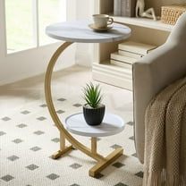 Kings Brand Furniture Rouge C-Shaped Side Table – Faux Marble Top & Gold Metal Frame Modern Accent Table, Sofa Table (White)