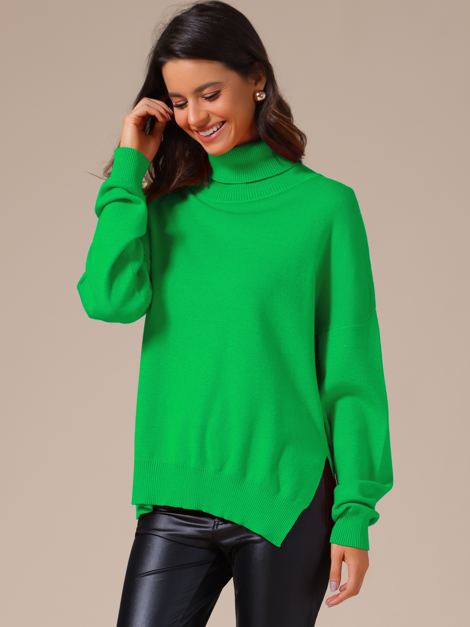 DARING DIVA Turtleneck Sweater Pullover Fall Winter Outfits 2XL Green