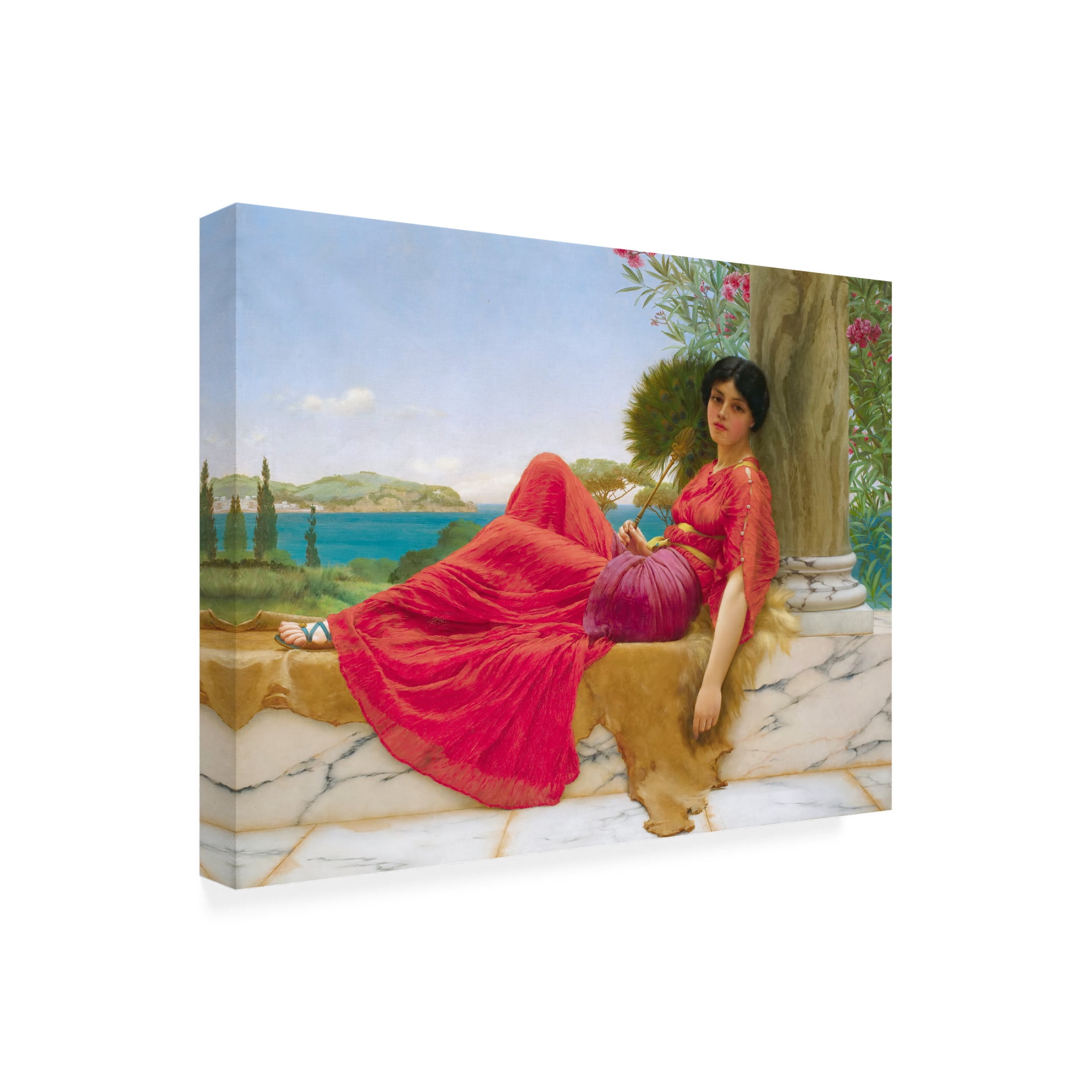 Canvas Wall Art - Masters Collection 'Leaning Against A Column John William Godward' Wall Art for Living Room, Bedroom, or Office Décor by Trademark Fine Art - 19 x 14 Inches