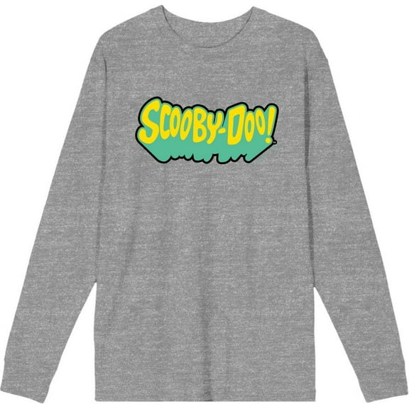 Scooby-Doo Logo Title Adult Heather Gray Crew Neck Long Sleeve Tee-Medium