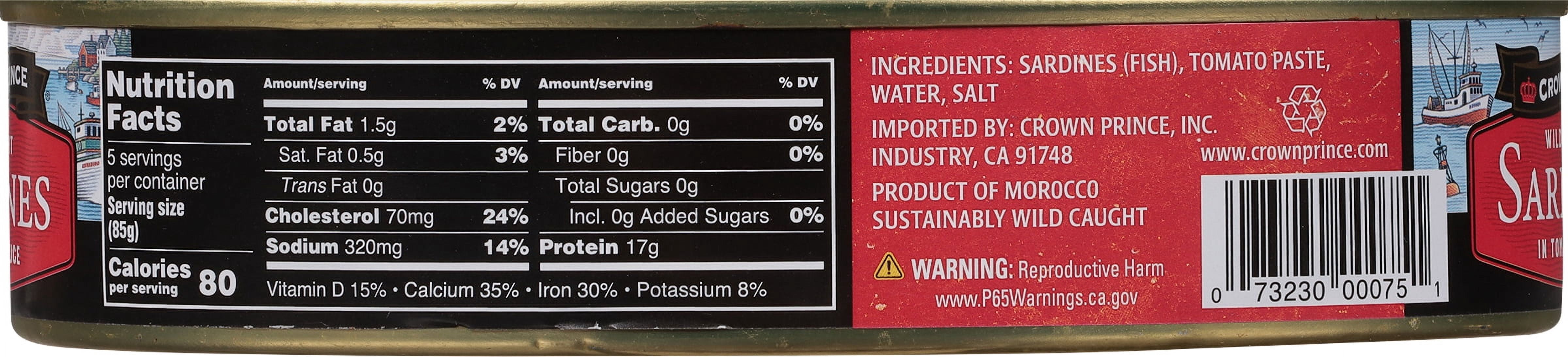 Crown Prince Sardines in Tomato Sauce, 15 oz Can