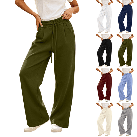 FEIIBMOYRIA Women's Sweatpants Women Comfy Loose High Waist Elastic Drawstring Solid Color Wide Leg Pants Casual Soft Straight Streetwear Daily Lounge Straight Long Pants with Pockets