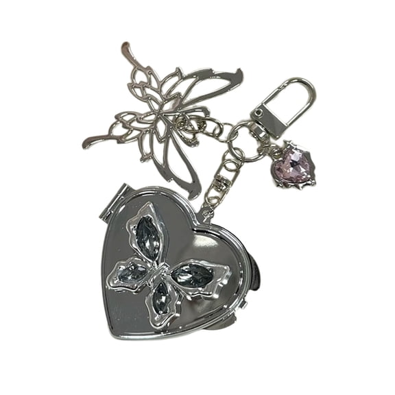 AOOOWER Retro Y2K Style Butterfly Heart Keychain In Gray And Black For Fashion Lovers