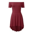 thumbnail image 1 of Vestido skater asimétrico con hombros descubiertos para mujer - Vestido de cóctel de fiesta con manga corta y dobladillo asimétrico, tallas S-2XL, 1 of 8