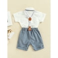 thumbnail image 5 of Elippeo Kid Long-Sleeve Tops 3M 6M 12M 18M 24M 3Y Suspender Pants Suit, Long Sleeve Lapel Neck Button Romper Shirt Casual Loose Spring Pants, 5 of 10