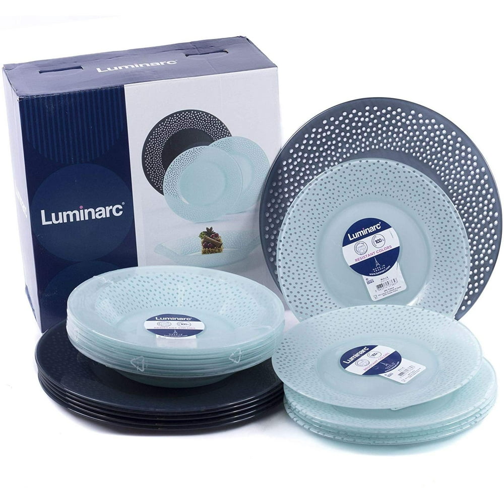 Luminarc N0495, Bulla Collection 18 Pcs Dinnerware Set, Tempered Glass