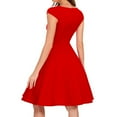 thumbnail image 1 of Vestido elegante de mujer con cuello en V y corte en A - Manga corta, cintura entallada, color liso, versátil para informal/trabajo - Mezcla de poliéster, 1 of 6