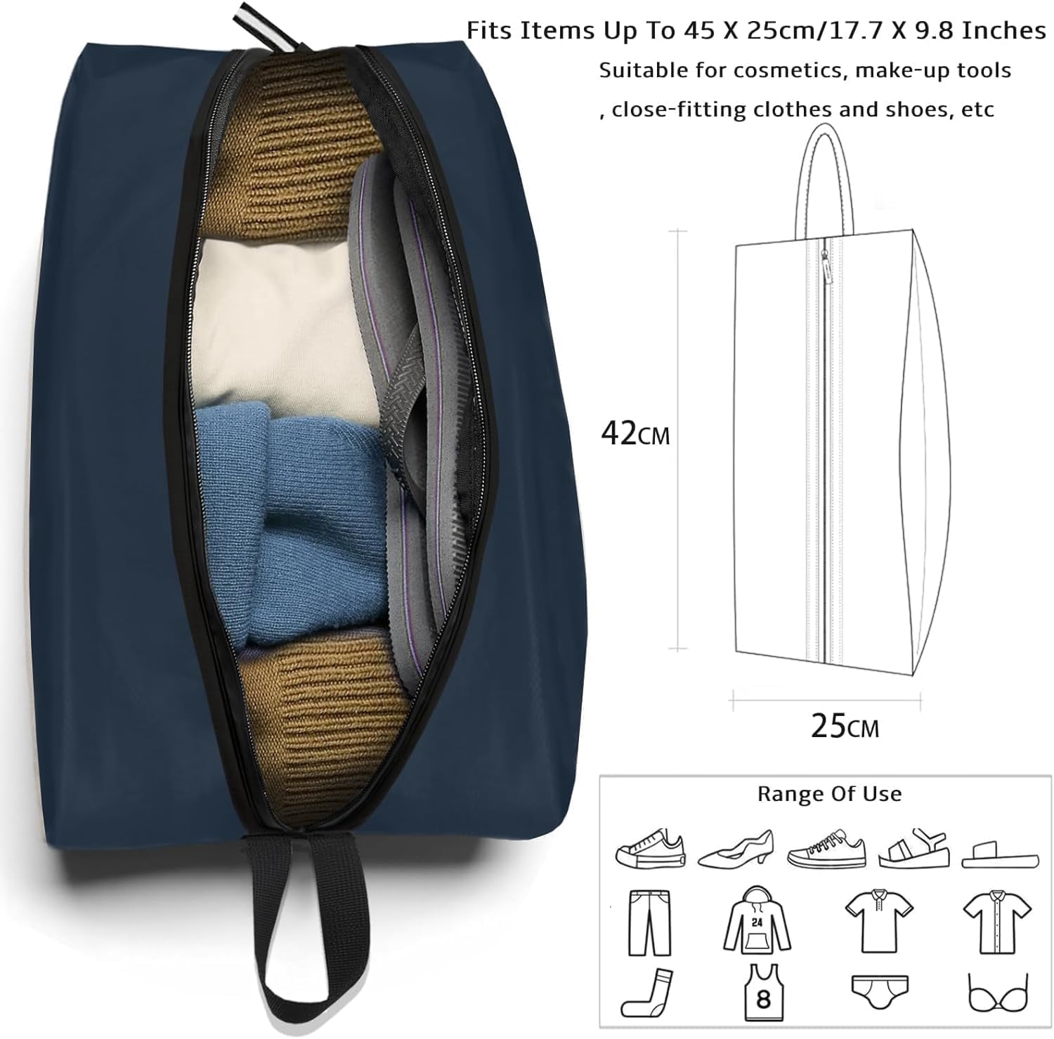 Shoe Bags for Travel, Set of 2 Pack Shoe Travel Bags for Packing, Large  Portable Travel Shoe Bag with Zipper Travel Essentials Women for and Men (Navy Blue, 2-Pack)