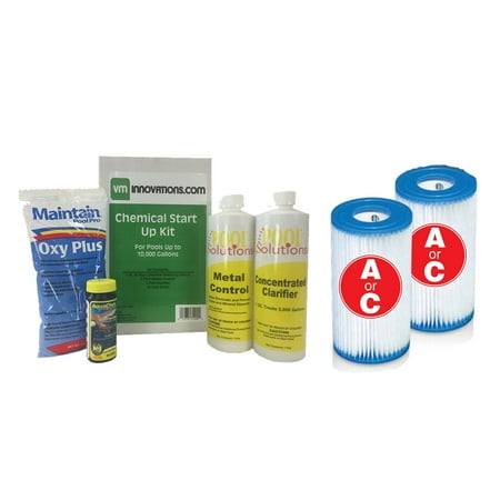Pool Chemical Kit - Swimming Pool Start-up Chemical Kit w/ Intex Pool Set Type A/C Filter Cartridges