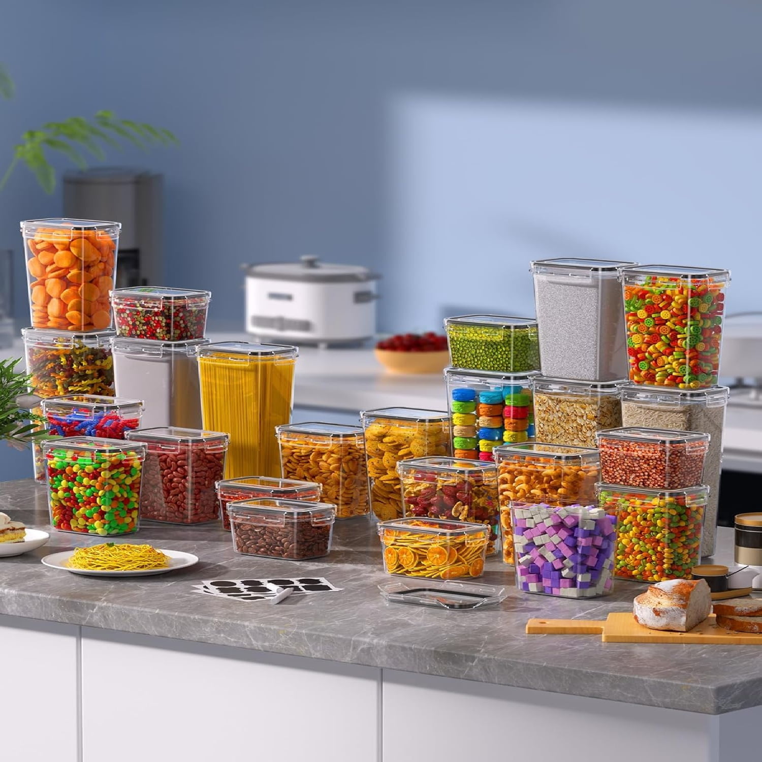 30 PCS Airtight Food Storage Containers with Lids, Kitchen Pantry Organization and Storage, BPA-Free Plastic Scale Food Canisters for Cereal, Flour, Sugar, Dry Food, Include Labels & Marker