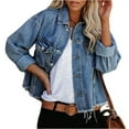 thumbnail image 2 of Fonma Women's Jean Jacket Frayed Washed Button Up Cropped Denim Jacket With Pockets Sky Blue M, 2 of 6