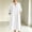 White, variant on QUNYINEY White Womens Dresses Midi Long Sleeve Fall Faux Cotton Linen A Line Dress Loose Fit V Neck Casual with Pockets Dresses