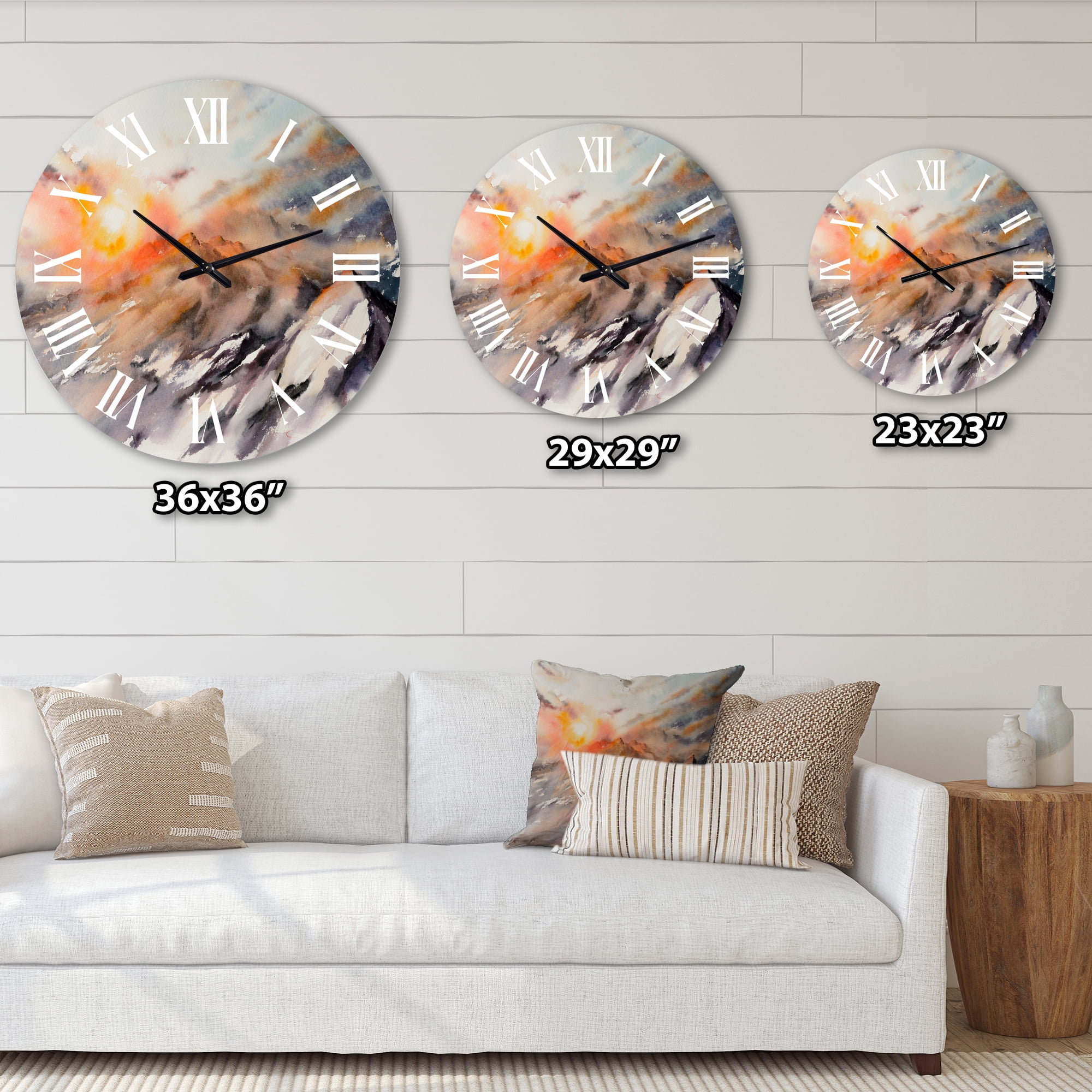 Designart 'Majestic Sunset In The Mountains Landscape' Traditional Wall Clock