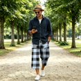 thumbnail image 2 of JoveMarine Men's Plaid Cargo Shorts Loose - Summer Work Shorts with Multiple Pockets, Knee-Length Relaxed Fit for Daily Wear,Sky Blue XL, 2 of 6