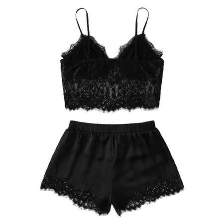 

Floleo Women s Shorts Clearance Summer Sexy Lingerie Sexy Silk Suspender Shorts Pajamas Two Piece Suit Home Clothes Deals