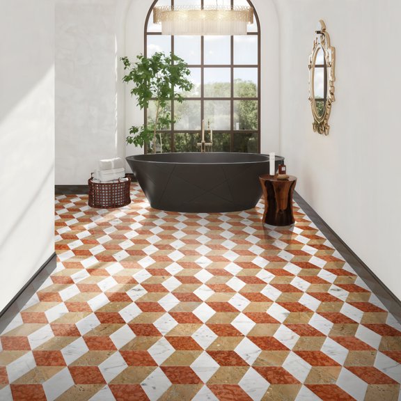 Hexagon Waterjet Polished Marble Tile 5.7 Inch White Gold Red Natural Stone for Floor and Wall Residential Commercial Interior