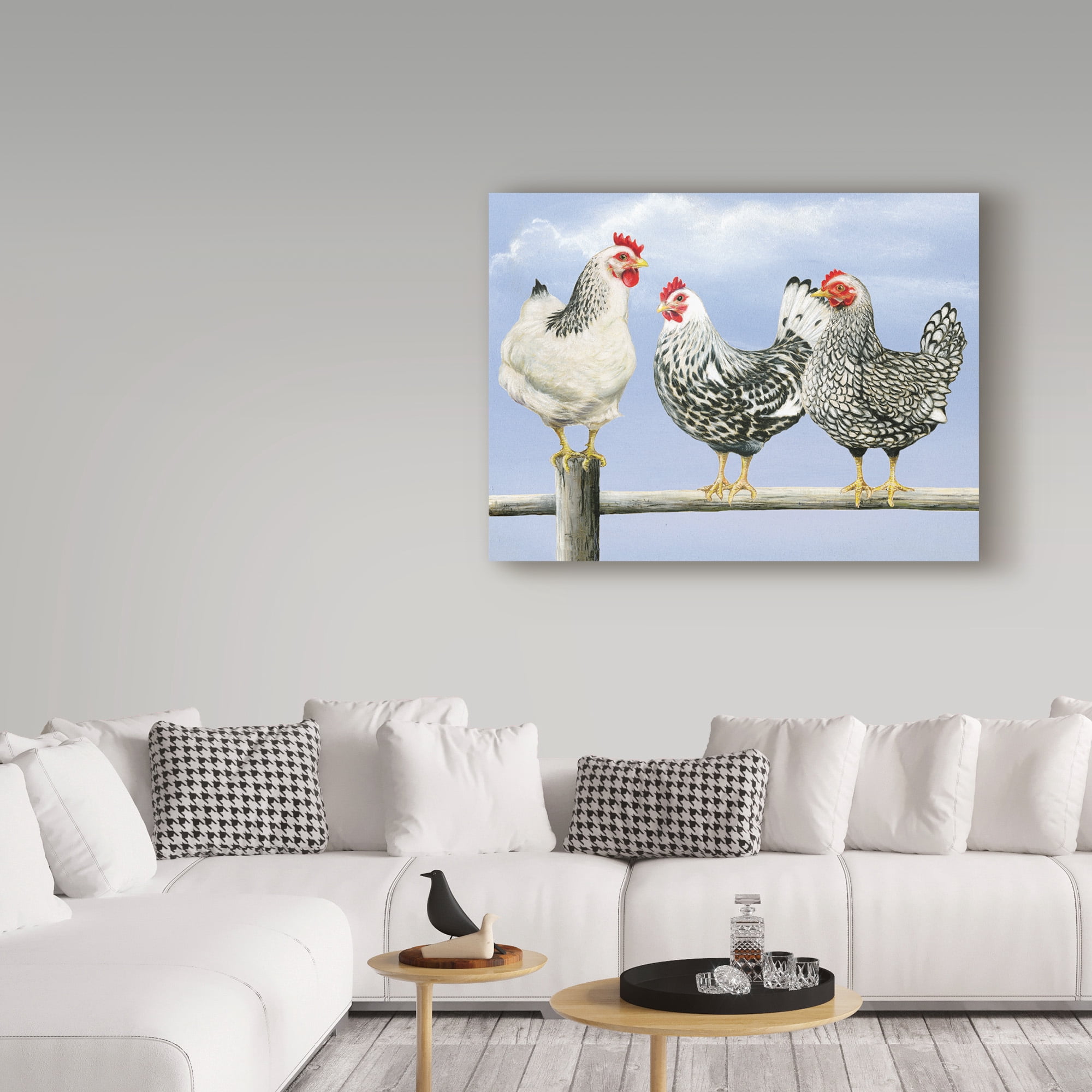 Trademark Fine Art 'Three Black & White Hens' Canvas Art by Janet Pidoux
