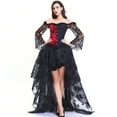 thumbnail image 1 of Corsé bustier de encaje steampunk para mujer de BlackRed, con hombros descubiertos y falda alta y baja, para fiesta, 1 of 5